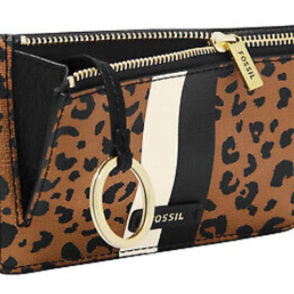 Fossil Logan Faux Leather Wallet Slim Zip Card Case with Keychain - Picture 4 of 4